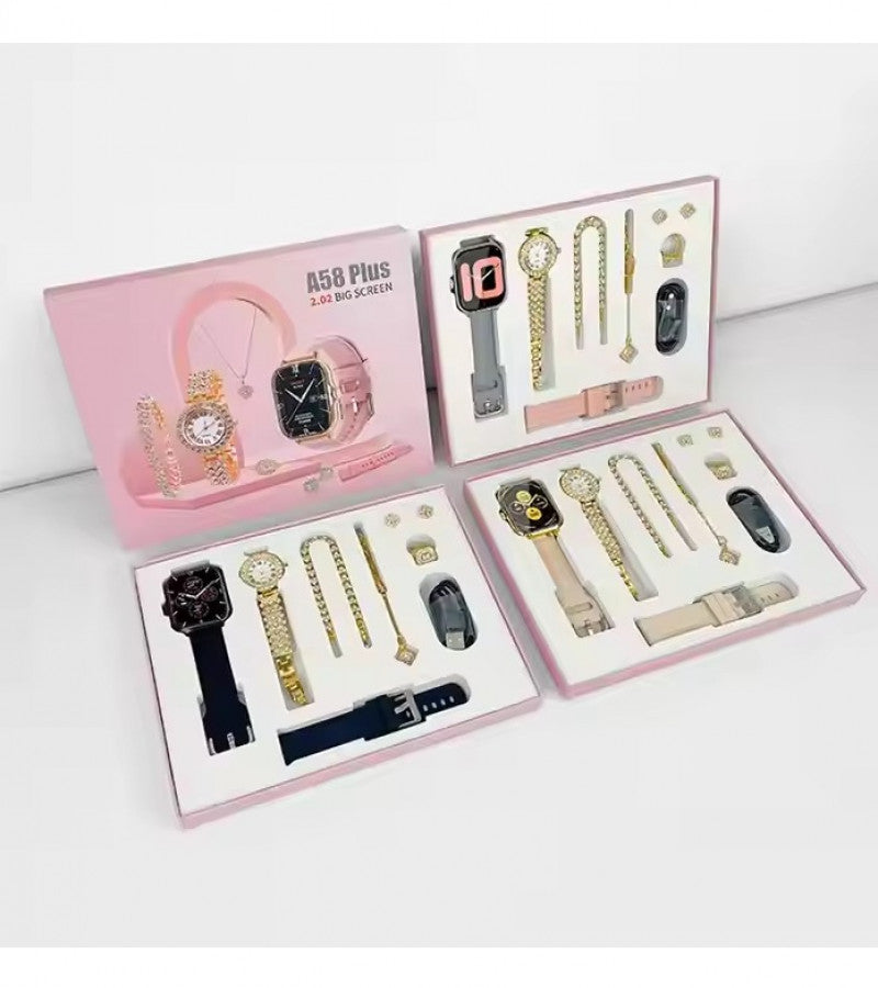 Smart Watch - A58 Plus Smart Watch With Jewelry - Watch For Girl - Fitness Tracker, Blood Pressure Monitor Smart Watch